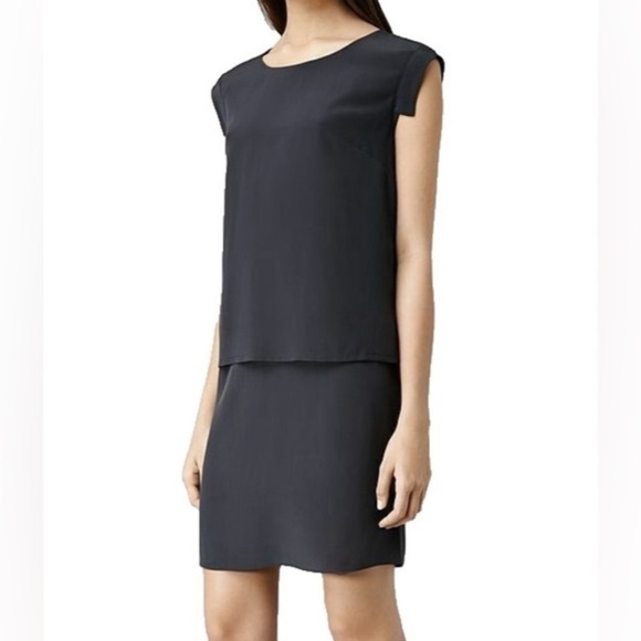 All Saints Nya SE Silk Crepe de Chine Shift Dress Dark Navy Blue Size 6 - Picture 1 of 9